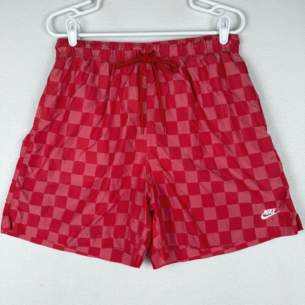 Nike Club Flow Shorts Mens Large University Red Checkered Woven FN3098-657